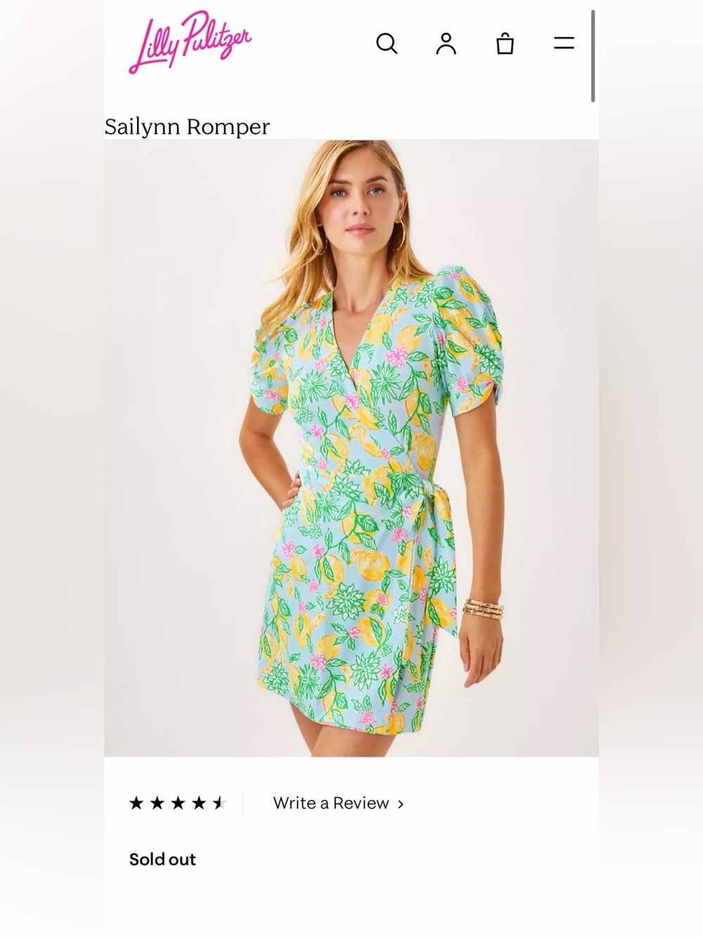 Lilly Pulitzer Sailynn Romper Bluette Make Lemonade Lemon Wrap Skort M - Picture 10 of 11